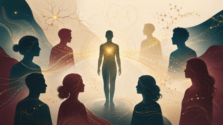Illustration of emotional contagion showing energy radiating between people