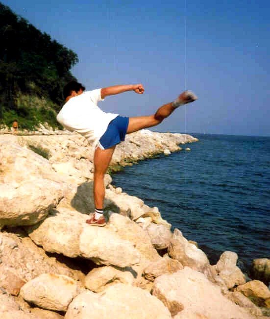Practicing the discipline behind mastery through repetition — a roundhouse kick by the Black Sea, Bulgaria