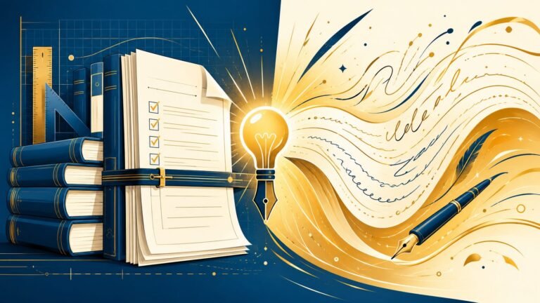 Rigid academic writing rules bound in books transforming into free-flowing authentic blog writing style