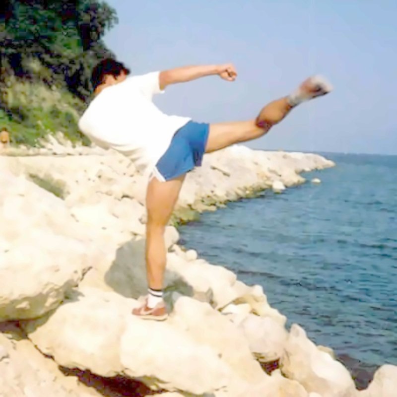 Roundhouse kick on the rocks by the Black Sea, Bulgaria